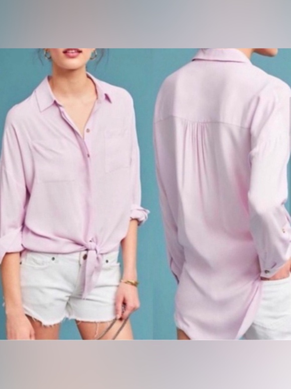 Anthropologie Maeve Sandbridge Tie-Front Button-Down Blouse (Size L)